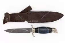 Нож финка НКВД-4 кованая сталь ХВ-5 Алмазка карельская берёза (бирюзовый)